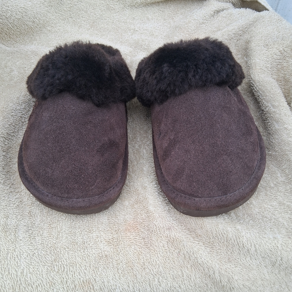 LAMO Sz Large Grey Sheepskin thong Slippers Nw Out Box91/2" Toe Toheel - Picture 5 of 7
